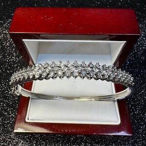 Natural mined Sterling Silver & Diamond Bangle Bracelet, .50 CTW